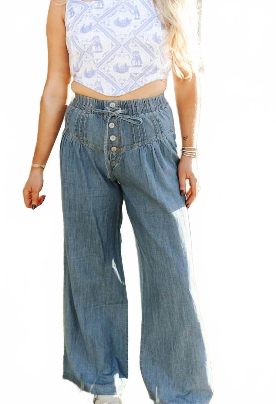 NEW LUCKY & BLESSED drawstring wide leg jeans in med wash